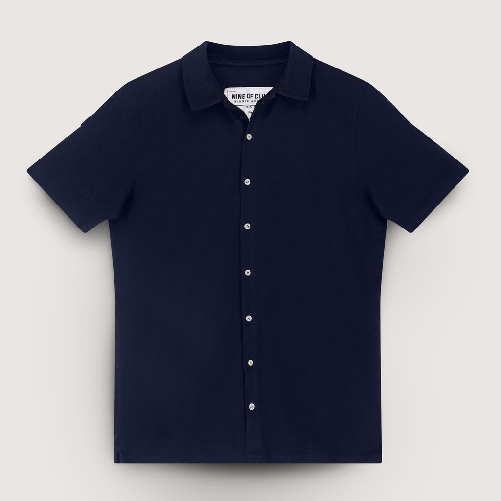 Button up shirt, Blue piqué organic cotton